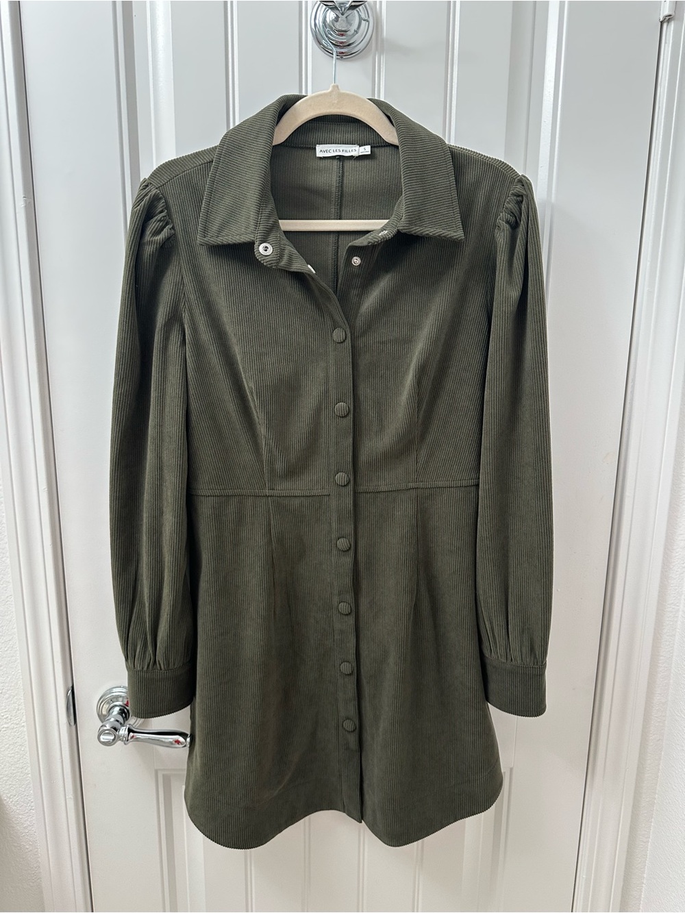 Avec Les Filles Olive Green Corduroy Mini Dress